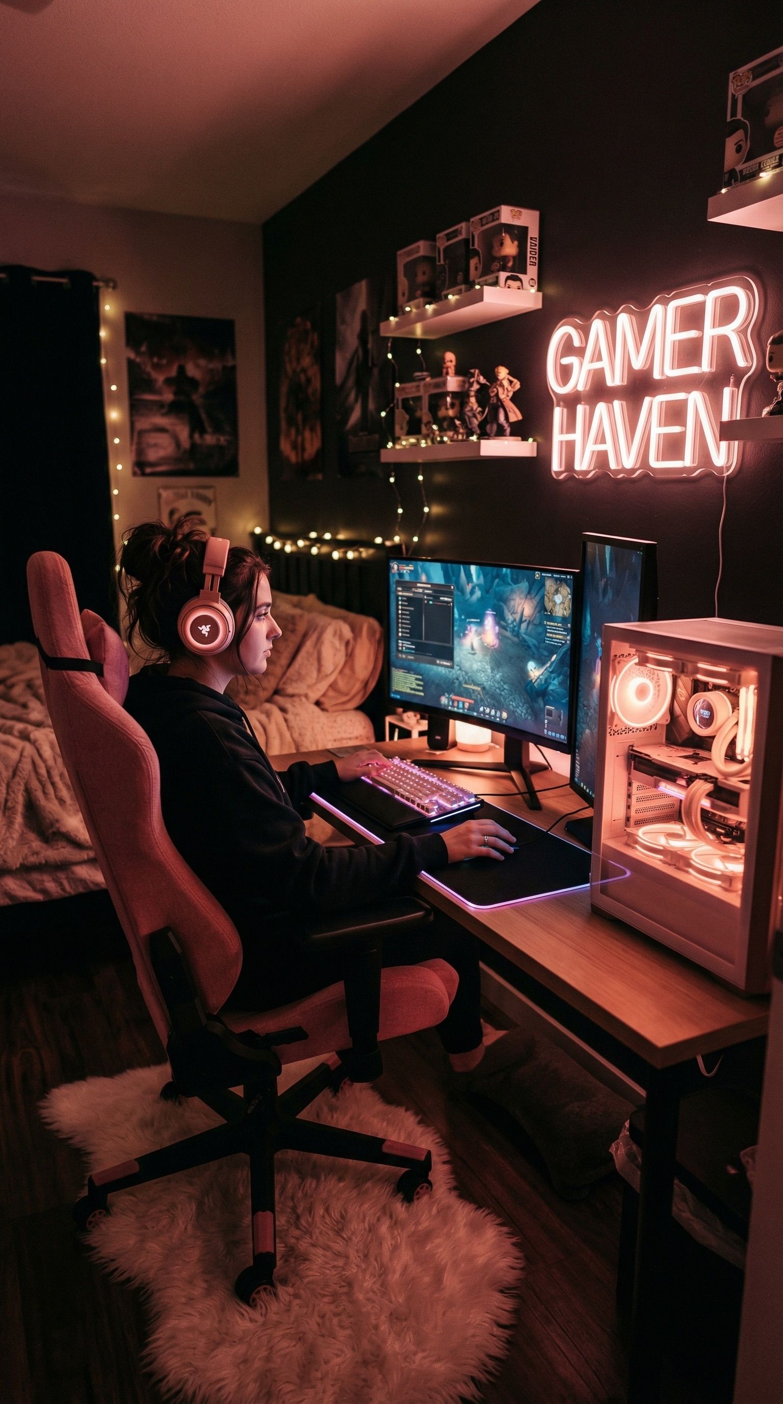 7 Aesthetic Pink Wallpaper Bedroom Setup Ideas for Gamers Setup Image