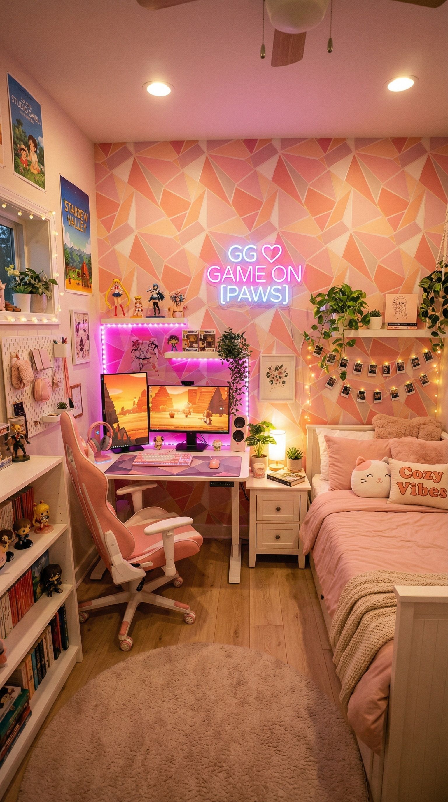 7 Aesthetic Pink Wallpaper Bedroom Setup Ideas for Gamers Setup Image