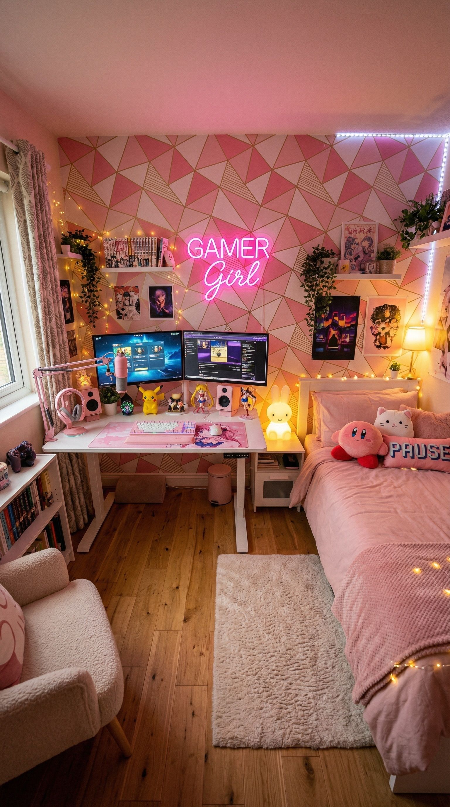 7 Aesthetic Pink Wallpaper Bedroom Setup Ideas for Gamers Setup Image