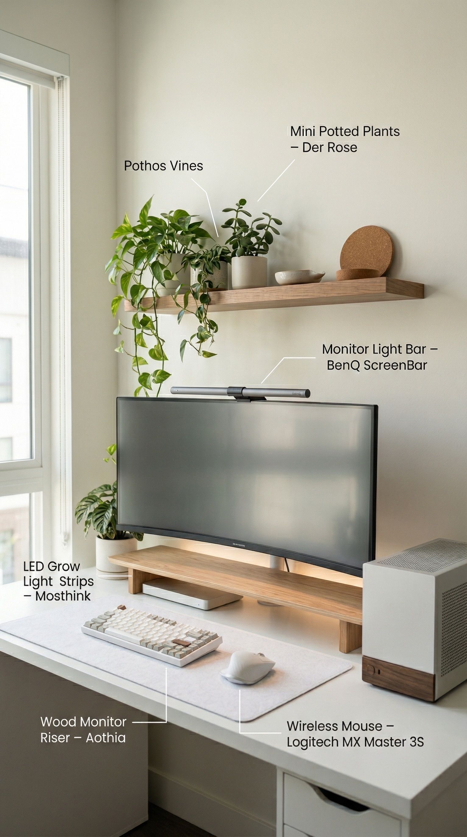 Cozy Natural Wood & Plant Desk Setup Guide Setup Image