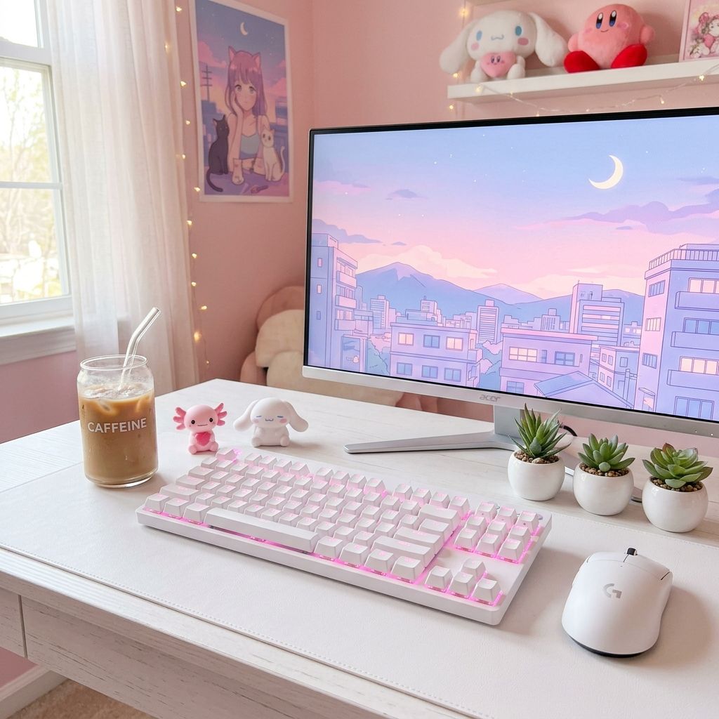 Kawaii Pastel Gaming Desk Setup Ideas for the Cutest Aesthetic Room Setup Image