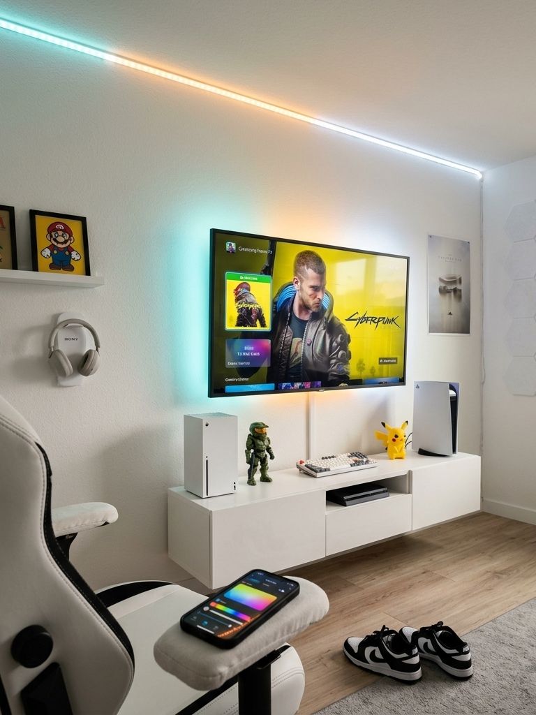 Light Theme Man Cave Setup Ideas for a Clean, Bright Gaming Room Setup Image