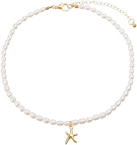 This Under-$80 Amazon Poetcore Fit Looks Like A Plot ? — wgoud Natural Freshwater Pearl Choker Necklace for Women, Trendy 14K Gold Plated Pearl Necklaces Handmade Jewelry Gift