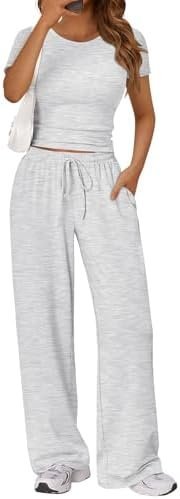 This Cool-Toned Amazon Fit Looks Way More Planned Than It Is ? — Trendy Queen 2 Piece Matching Summer Lounge Set Womens Side Ruching Top Wide Leg Pants Sets with Pockets
