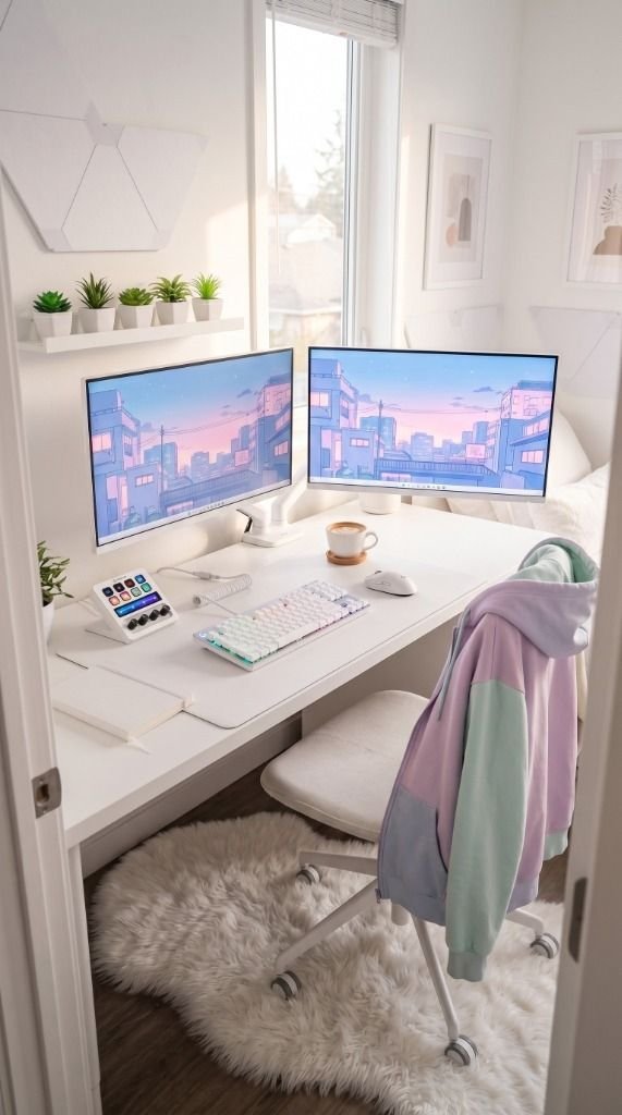 Super Cute & Cozy White Gaming Setup: How to Get the Kawaii Vibe Setup Image