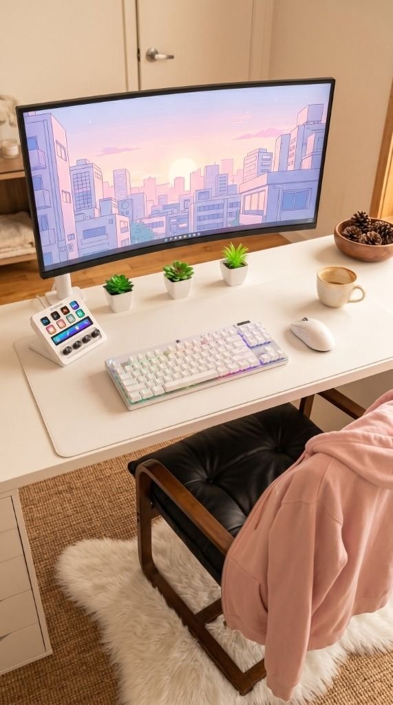 Super Cute & Cozy White Gaming Setup: How to Get the Kawaii Vibe Setup Image