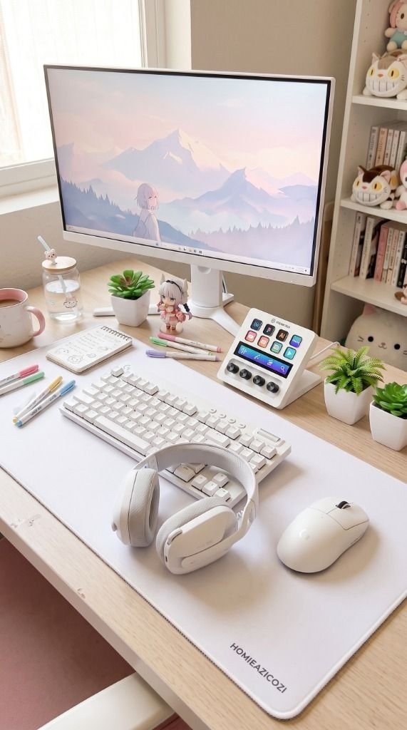 Super Cute & Cozy White Gaming Setup: How to Get the Kawaii Vibe Setup Image