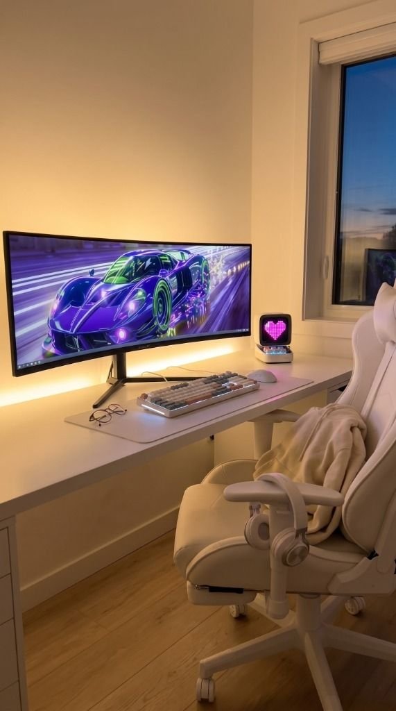 The Ultimate White Gaming Desk Setup: Clean, High-End & Aesthetic Setup Image