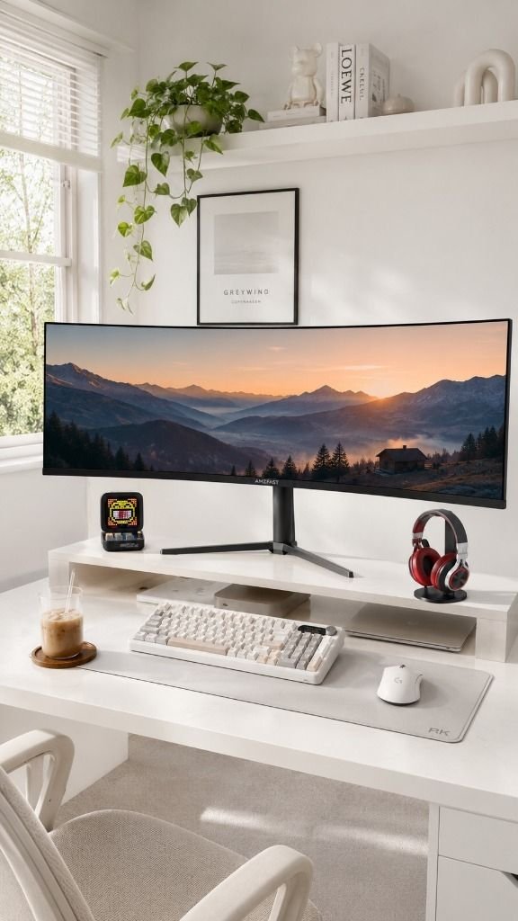 The Ultimate White Gaming Desk Setup: Clean, High-End & Aesthetic Setup Image