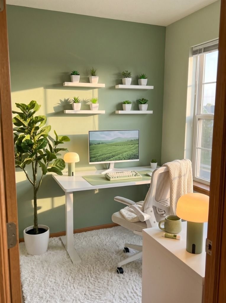 Sage Green WFH Desk That Looks Straight Out of Pinterest Setup Image