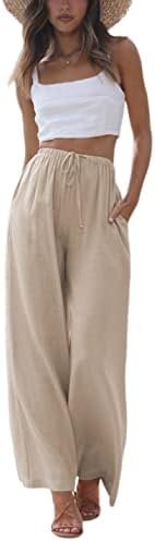 The Patio Got Cold. The Satin Cami Stayed Cute — Faleave Women's Cotton Linen Flowy Wide-Leg Palazzo Pants
