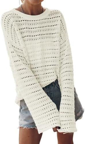 Midnight styling check: atmospheric street vibes  — Sidefeel Womens Summer Sweaters 2026 Lightweight Casual Long Sleeve Crochet Tops Hollow Out Knit Pullover Clothing