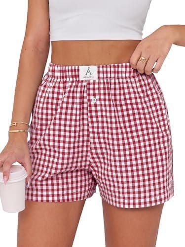Glowy golden hour vibes in this entire Amazon fit haul — ANRABESS ANRABESS Boxer Shorts for Women Gingham Pajama 2026 Summer Casual Lounge Sleep Plaid Shorts Y2K Beach Bottoms