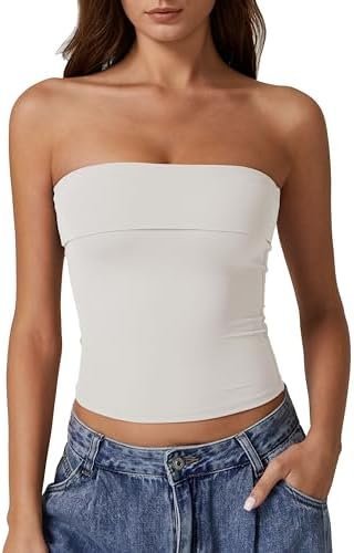Glowy golden hour vibes in this entire Amazon fit haul — QINSEN QINSEN Women's Tube Tops Strapless Bandeau Tops Double Lined Slim Fit Summer Going Out Tank Tops