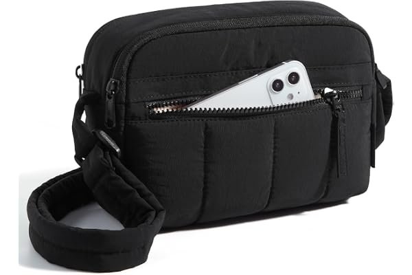 getting ready at 7am: cozy morning look from Amazon — BAGSMART Cross Body Purse, Mini Crossbody Bags for Women Travel Purse, Puffy Shoulder Handbag Wallet with RFID Blocking Slots, Black-small