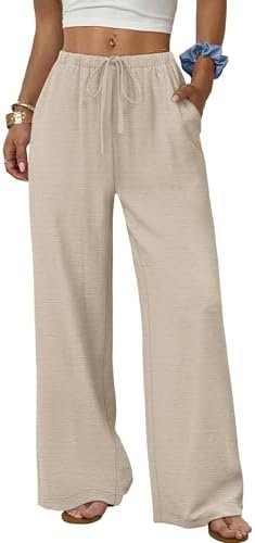 Sunset drinks & outfit checks: Cozy Amazon twilight fits — Sampeel Wide Leg Pants for Women Flowy Palazzo Drawstring Elastic Waist Trousers with Pockets Summer Beach Vacation Clothes