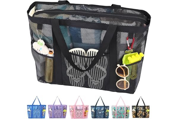 The ultimate sunset walk outfit check (budget-friendly finds) — Fammart Mesh Beach Bag with Zipper for Women, Large Beach Tote Sandproof Toys Pool Swim Bag Travel Vacation Cruise Essentials