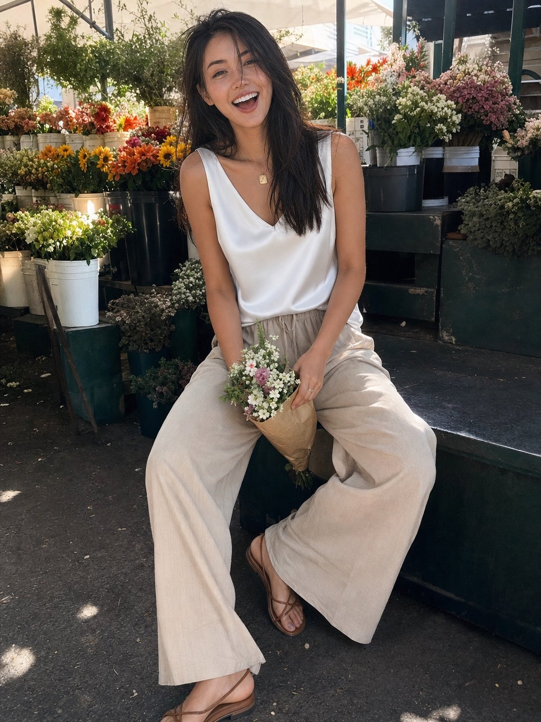The Patio Got Cold. The Satin Cami Stayed Cute — Outfit Detail