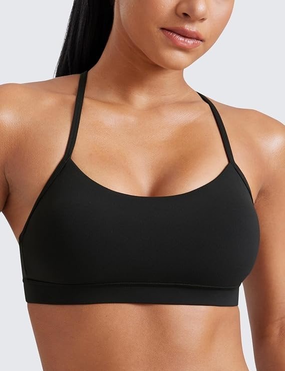 A soft morning outfit check that actually motivated me today — CRZ YOGA Butterluxe Y Back Sports Bras for Women - Padded Racerback Low Impact Spaghetti Thin Strap Workout Yoga Top