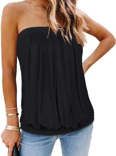 A small wardrobe experiment starring Off-The-Shoulder Strapless Tube Top — CHICGAL Women's Tube Tops Summer Casual Bandeau Tank Casual Strapless Blouse Off The Shoulder Tunic Shirts 2026