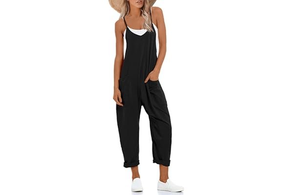 How to look put-together for late night runs (Amazon OOTD) — Lentta Women's Causal Jumpsuits V Neck Sleeveless Harem Overalls Stretchy Adjustable Strap Romper with Pockets