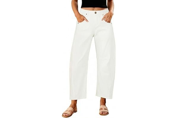 Midday fit check: casual streetwear for running errands — GRAPENT Barrel Jeans for Women Trendy High Waisted Wide Leg Baggy Cropped Relax Fit Stretch Denim Trouser Ankle Pants