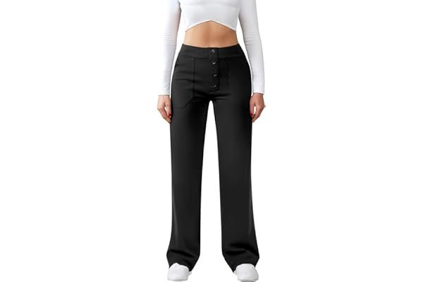 Midnight styling check: atmospheric street vibes — JEKAOYI Womens Casual High Waist Straight Leg Pants Stretchy Button Business Dress Work Pocket Trousers