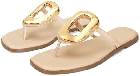 getting ready at 7am: cozy morning look from Amazon — Wnshonzy Flip-Flops for Women Thong Sandals Flat Slip on Slides Beach Comfort Open Square Toe Ladies Slipper Dressy Metal Hardware Decoration Summer Shoes Casual Fashion