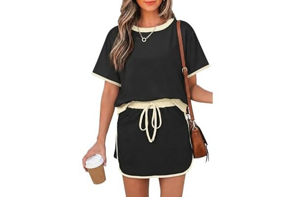 My morning coffee run outfit formula (cozy aesthetic) ? — Opemiby Womens 2 Piece Skort Set 2026 Color Block Short Sleeve Top Drawstring Skort Matching Sets Casual Lounge Summer Outfit
