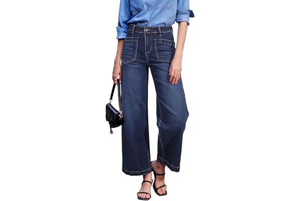 getting ready at 7am: cozy morning look from Amazon — Sidefeel Women's Wide Leg Jeans High Waisted Stretchy Jeans Straight Leg Loose Fit Zimbaplatinum Ankle Denim Pants
