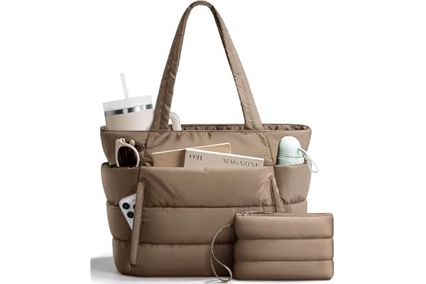 A soft morning outfit check that actually motivated me today — Bagstellar Puffer Tote Bag for Women, Lightweight Puffy Work Handbag Teacher Nurse Quilted Shoulder Bag for School Travel Gym | Cloud Bag w/ Zipper