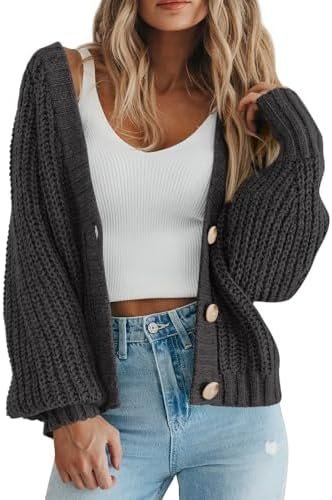 Late night fit diaries: cozy and edgy Amazon outfits — PRETTYGARDEN Women's Chunky Knit Open Front Sweater Long Sleeve Button Loose Short Cardigan Outerwear Coats