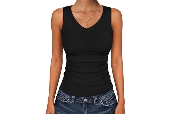 Waking up before the kids: Cozy morning outfit setup from Amazon — ANRABESS Tank Tops for Women V Neck Ribbed Knit Slim Fitted Sleeveless Basic Tee Tanks Casual Summer Clothes 2026