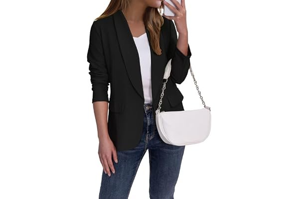 Soft textures, clean lines: Blazer in the sunset light — Ahlaray Women's Blazer Business Casual Lapel Collar Long Sleeve Open Front Work Office Suit Jackets Blazer, S-XL