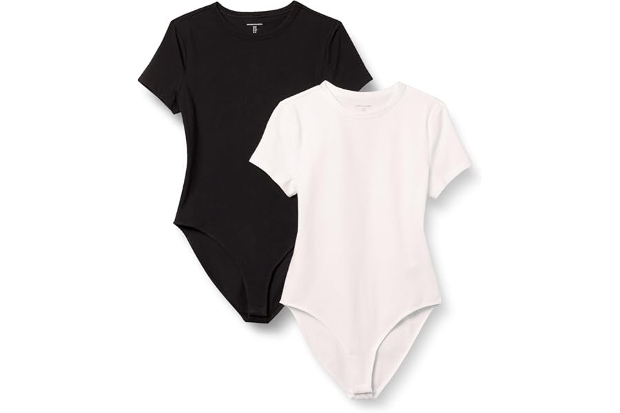 Bodysuit and : A visual study in effortless proportions — Amazon Essentials Women's Short Sleeve Stretch Cotton Jersey Slim-Fit T-Shirt Bodysuit, Pack of 2