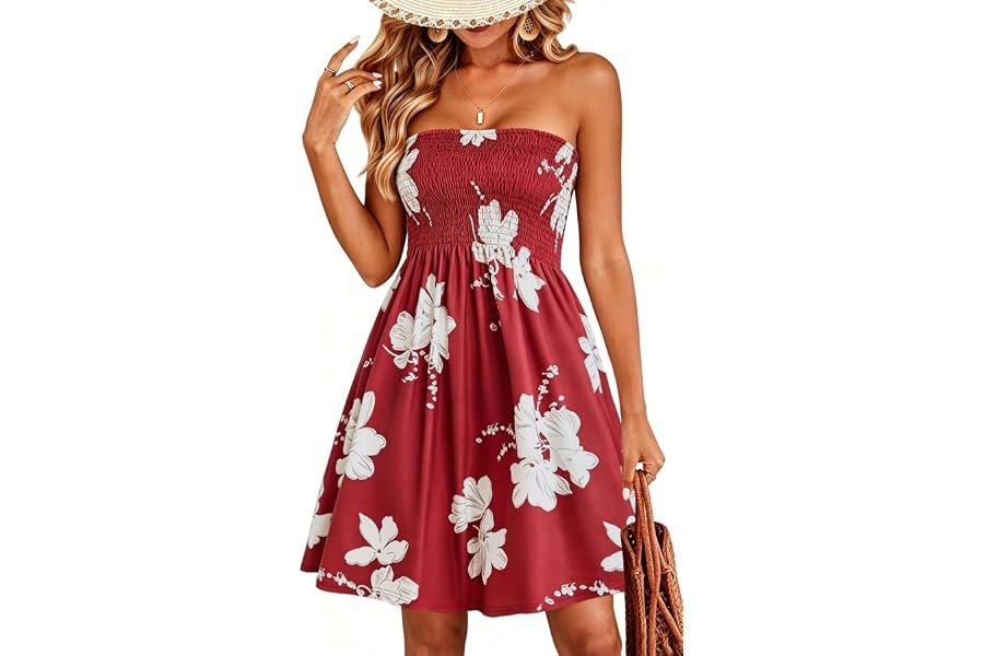 Morning style edit: for Women Beach Cover Ups with an elevated finish — CHICGAL Summer Dresses for Women Beach Cover Ups Strapless Boho Floral Print Sundress 2026
