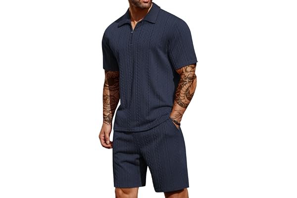 Shorts and the suspiciously well-dressed coffee run — COOFANDY Men's 2 Pieces Outfits Casual Quarter Zip Polo Shirt and Shorts Set Athletic Jogging Summer Tracksuit
