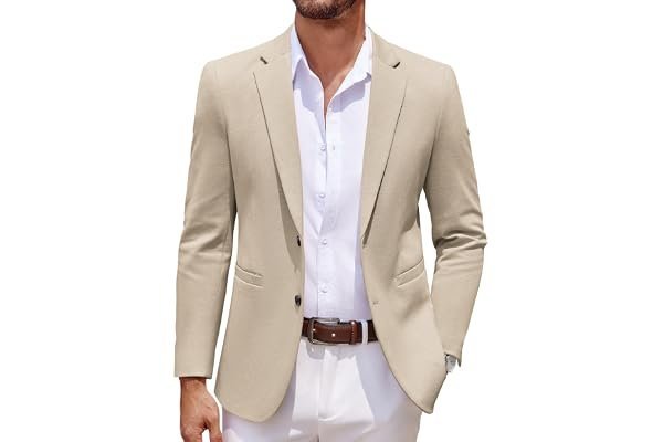 Waking up before the kids (a miracle): Cozy morning dad setup ? — COOFANDY Men's Casual Knit Blazer Two Button Lightweight Sport Coats Suit Jacket