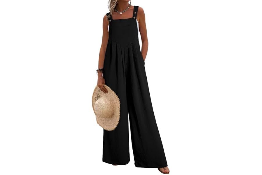 The low-stress outfit formula starring Wide-Leg Pants and Dress — Dokotoo Women's Casual Loose Overalls Jumpsuits One Piece Sleeveless Wide Leg Long Pant Rompers With Pockets