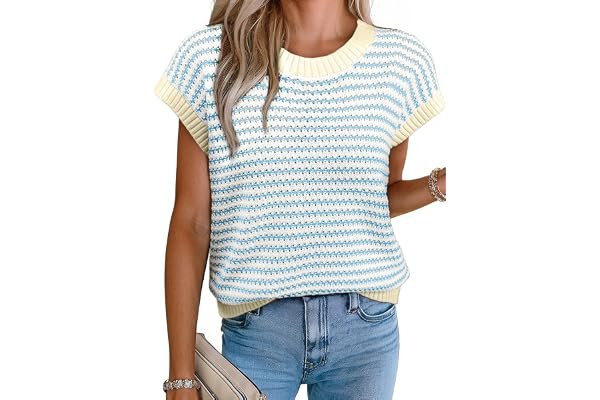 The midday outfit plot twist starring Lightweight Tank Top — EVALESS Women's Sweater Vest Striped Pullover Tank Top Round Neck Cap Sleeve Lightweight 2026 Summer Casual Clothes