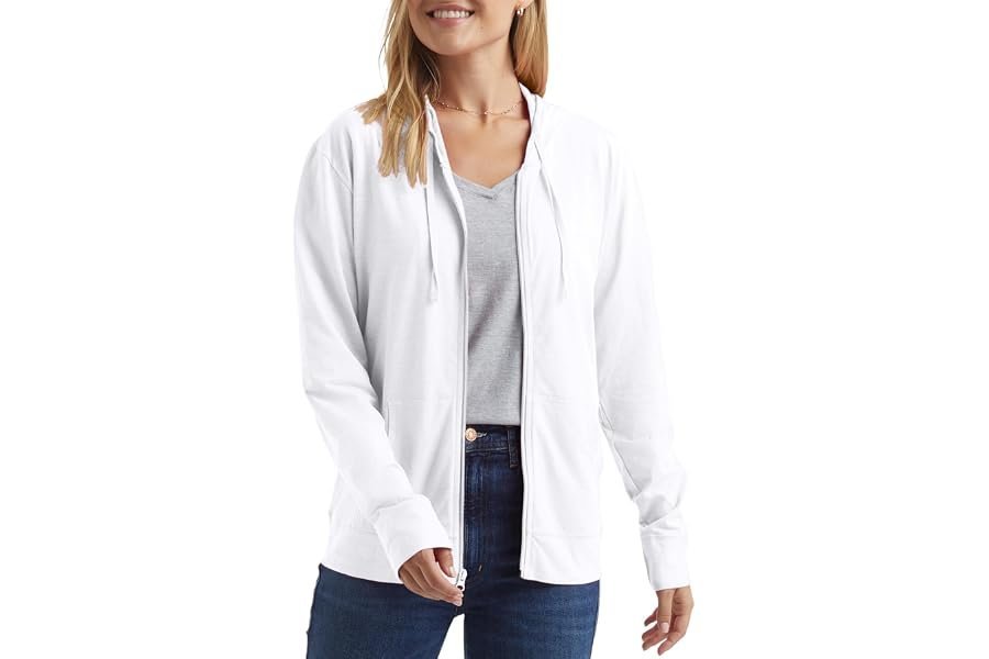 The morning outfit code: Lightweight T-Shirt with relaxed daily energy — Hanes Women's Lightweight Full Zip Hoodie, Textured Cotton Zip Up, T-Shirt Hoodie