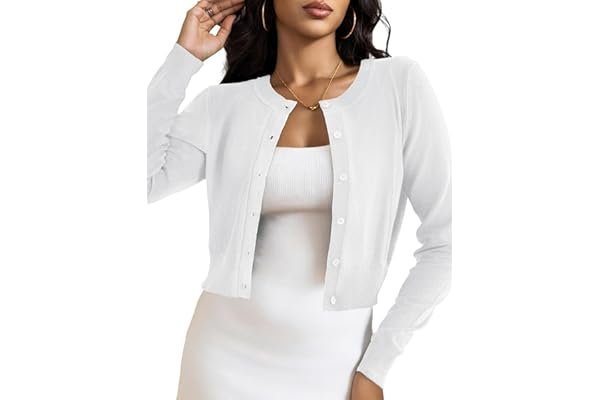 The low-stress outfit formula starring Cropped Jacket and Shorts — LETDIOSTO Cropped Cardigan Bolero Shrug for Women, Button Down Long Sleeve Knit Sweater for Dresses,for Jeans, XS to XL