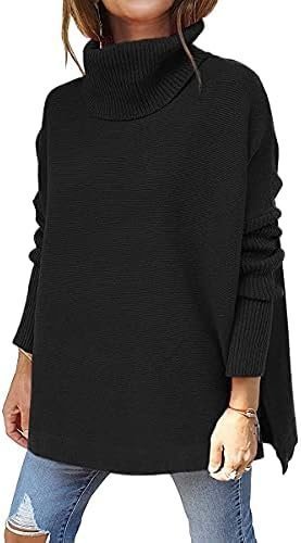 A comfortable morning outfit build that actually motivated me today — LILLUSORY Women's Turtleneck Oversized Sweaters Long Batwing Sleeve Spilt Hem Tunic Pullover Knit Tops