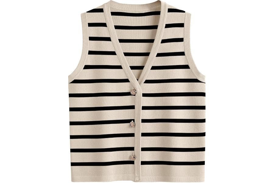 Minimalist styling rules: Jacket taking center stage — LILLUSORY Vest Tops for Women 2026 Summer Outfits Striped Sweaters Button Up Casual Blouses Jacket Fashion Clothes