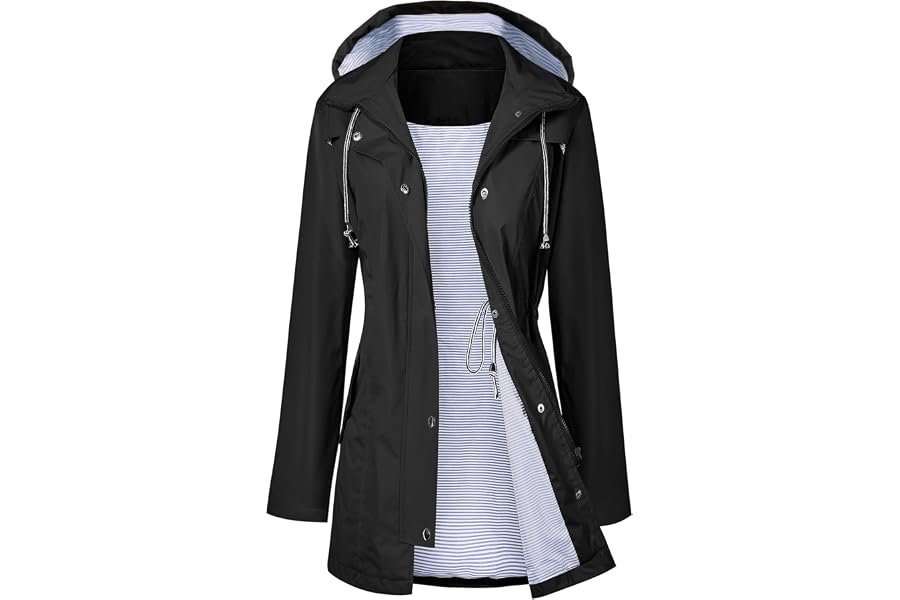 The sunset outfit plot twist starring Waterproof Hooded Jacket — LOMON Raincoat Women Waterproof Long Hooded Trench Coats Lined Windbreaker Travel Jacket S-XXL
