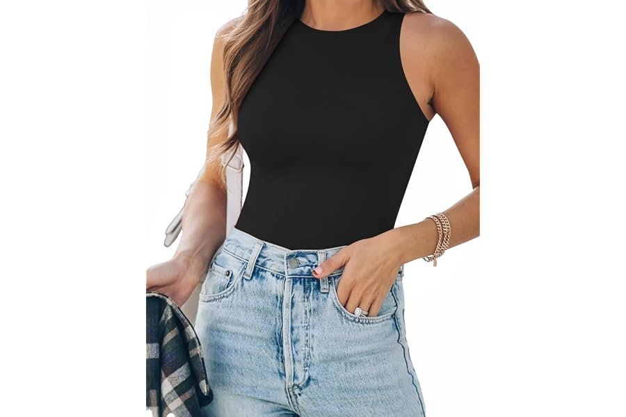 How to make Bodysuit feel intentional, comfortable, and current — MANGOPOP Women's Tank Top Bodysuit Crew Neck Sleeveless Racerback Halter Ribbed Body Suits Sexy Summer Going Out Tops