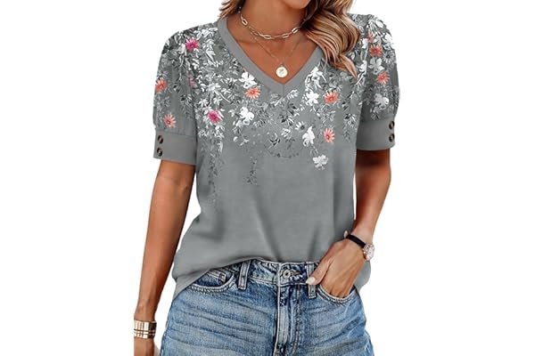 The Tops Short Sleeve Shirts Buttons outfit formula I would wear on repeat — OFEEFAN Womens Tops Short Sleeve Shirts Buttons V Neck Spring Fashion Summer Outfits Plus Size Blouses Dressy Casual
