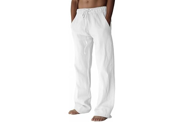 Waking up before the kids (a miracle): Cozy morning dad setup ? — PIDOGYM Mens Cotton Linen Pants Summer Beach Pants Casual Loose Fit with Elastic Waist Drawstring
