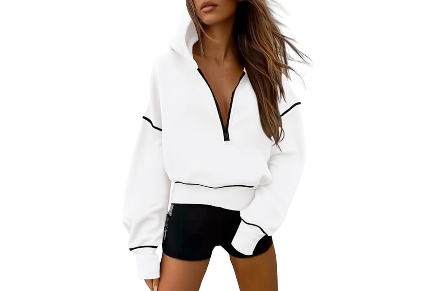 The Cropped Hooded Sweatshirt outfit for when casual needs a better publicist — PRETTYGARDEN Women's 2026 Fall Hooded Sweatshirts Long Sleeve Half Zip Cropped Hoodies Pullover Winter Fashion Clothes