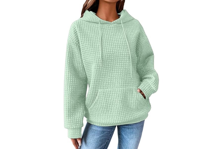 Minimalist styling rules: Hooded Sweatshirt taking center stage — SHEWIN Womens Hoodies Casual Drawstring Waffle Pullover Tops Loose Hooded Sweatshirt with Pocket 2026